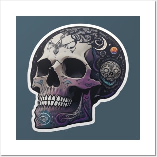 Beautiful moon skull with planets Posters and Art